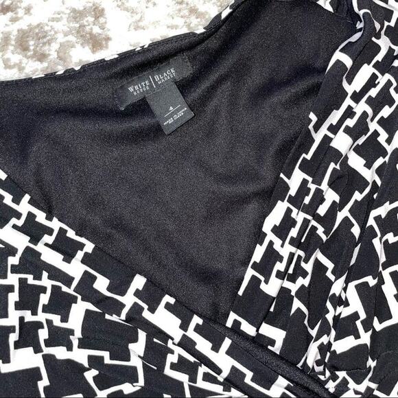 WHBM Women's Elbow Sleeve Geometric Print Wrap Dress black & white SZ 4 - Picture 9 of 10